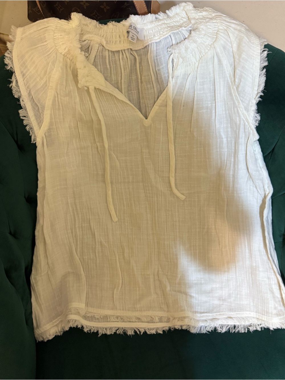 True Craft Cream Gauze Tie-Neck Peasant Top